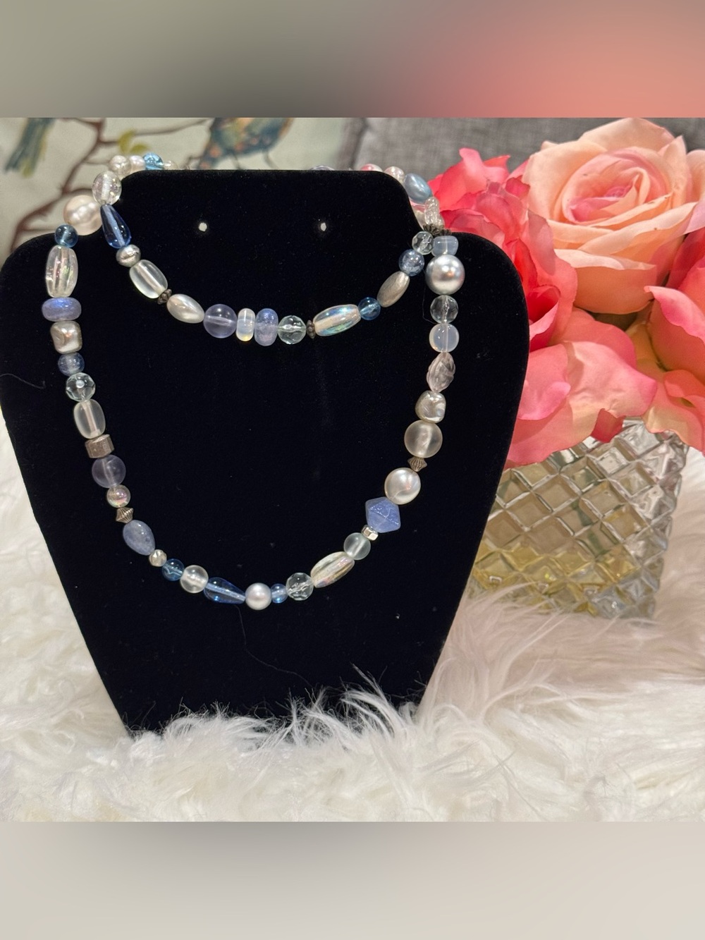 Lonna & Lilly Blue Mixed Bead Long Necklace | Faux Pearl & Glass Beads |